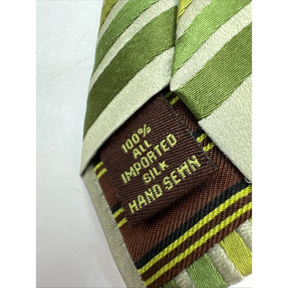 BCBG ATTITUDE Green Striped Neck TIE 100% Silk 59 X 3 1/4